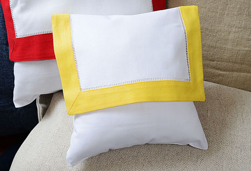 Mini Hemstitch Baby Envelope Pillows 8x8" Kumquat color border